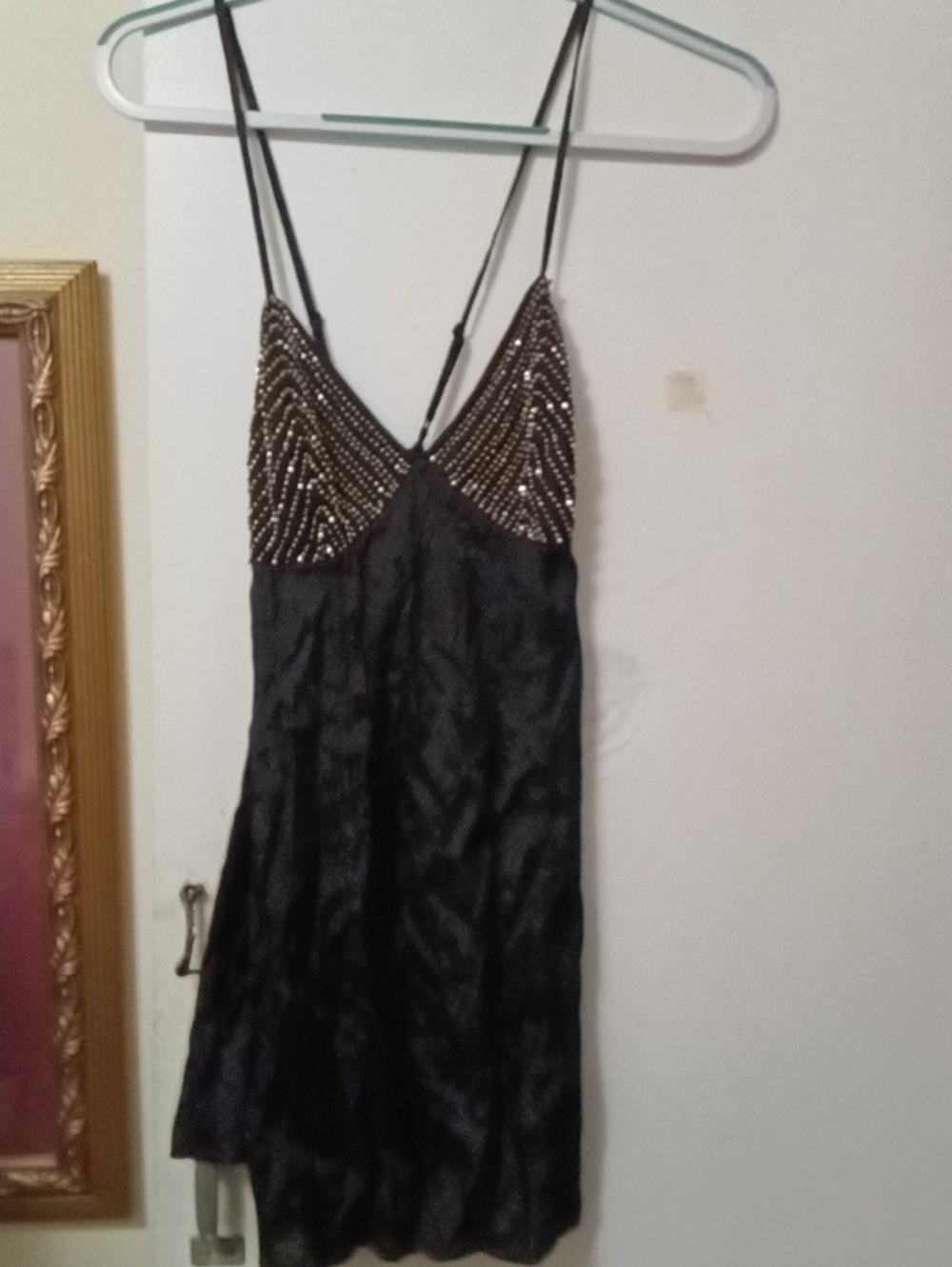 Women's FREE PEOPLE Black Beaded V-Neck Camisole Slip Dress